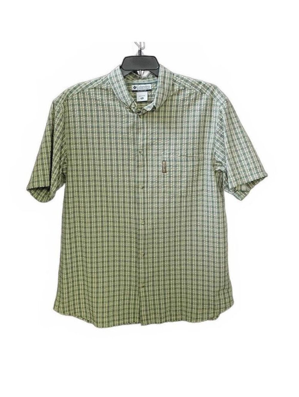 Columbia Sportswear Men's Green Plaid Seersucker Button-Up Shirt Size XL